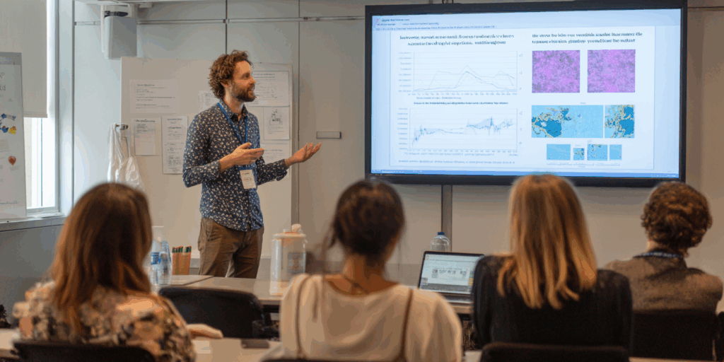 Man delivering presentation on the science of CBT